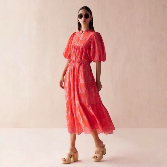 OMIKA Wren Midi Dress, In Papaya, NWT, Small, Current Season 25’, $348MSRP - Picture 4 of 7